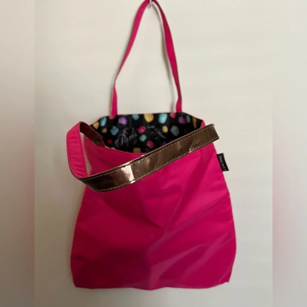 Lancôme Bright Pink Tote, Colorful Macaroon Lining, Handles, Reusable